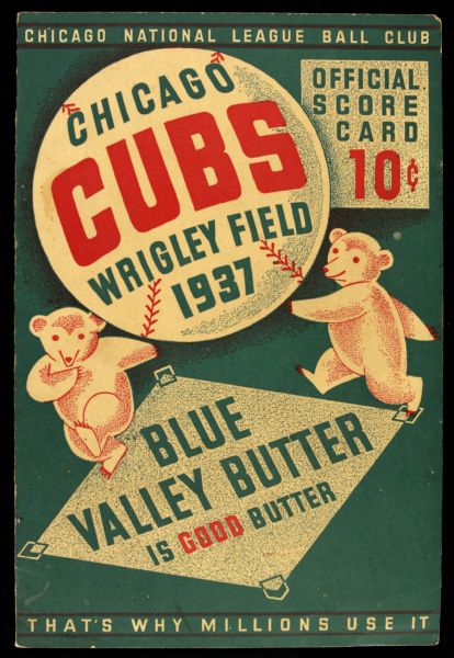 1937 Chicago Cubs Wrigley Field Boston Braves Scorecard