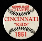 1961 Cincinnati Reds 3 1/2" National League Champs Pinback Button