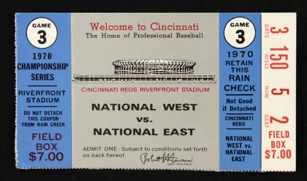 1970 Cincinnati Reds vs. Pittsburgh Pirates NLCS Ticket Stub - Reds Sweep