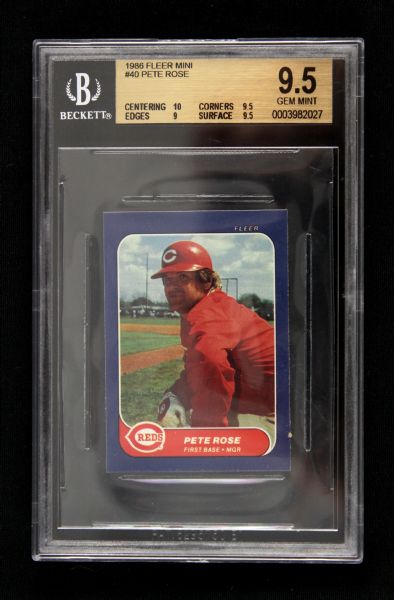 1986 Pete Rose Cincinnati Reds Fleer Mini - Graded Beckett 9.5 Gem Mint 