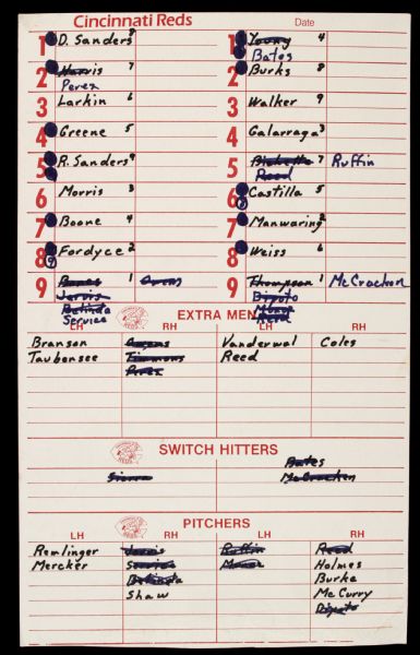 1997 Cincinnati Reds vs. Colorado Rockies Lineup Card 