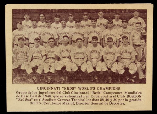 1940-41 Cincinnati Reds Visit Winter Leagues Roster Sheet w/Red Sox 