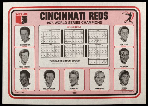 1975 Cincinnati Reds World Champions Placemat (Lot of 2) 