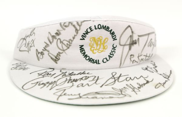 1980s-92 Vince Lombardi Memorial Classic Signed Golf Visor w/13 Sigs. Lee Roy Caffey Ray Nitschke Bart Starr Jim Taylor Ron Kostelnik - JSA 