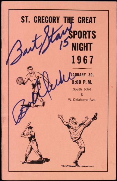 1967 St. Gregory The Great Sports Night Signed by Bob Uecker Milwaukee Braves & Bart Starr Green Bay Packers - JSA 