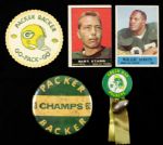 1960s Green Bay Packers Pinback Button Charm & Bart Starr Willie Davis Cards  (Lot of 5) 