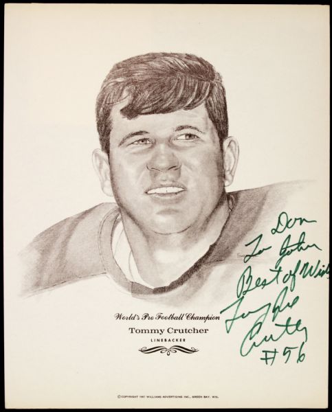 1967 Tommy Joe Crutcher Green Bay Packers Signed Williams Print Rare Autograph - JSA 