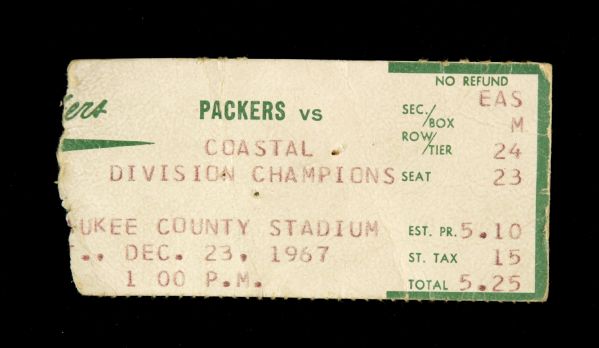 1967 Green Bay Packers vs. Los Angeles Rams  Ticket Stub 
