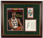1969-71 Lew Alcindor Milwaukee Bucks Signed Magazine Page Ticket  & Rookie Card Display - JSA 