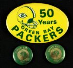 1960s Green Bay Packers Pinback Button w/1969 50th Anniversary Pin (Lot of 3) 