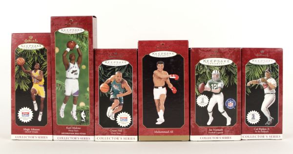 1990s-2000s Hallmark Keepsake Ornament - Massive Collection of 34 w/ 10 Magic Johnson 8 Muhammad Ali Joe Namath Arnie Palmer Hank Aaron
