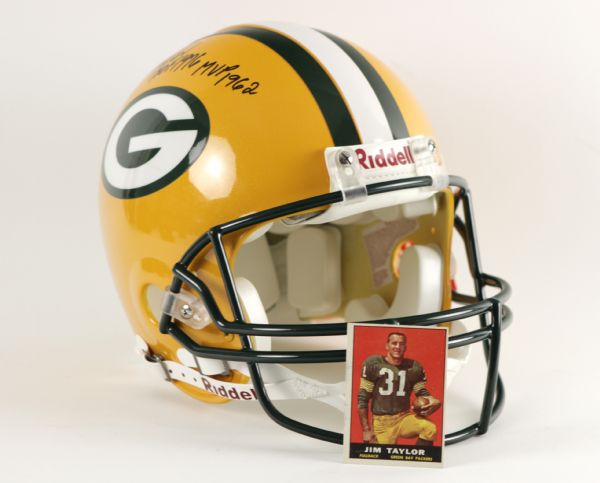 1990s Jim Taylor Green Bay Packers Signed Full Size Helmet "HOF 1976 MVP 1962" Inscribed - JSA 