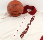 1984-86 circa Michael Jordan (attributed) Chicago Bulls Game Worn Shooting Jacket & Vintage Signed Official NBA Game Basketball (MEARS LOA & JSA)