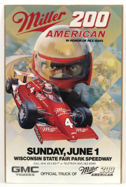 1986 Miller 200 American In Honor of Rex Mays 21" x 32 1/2" Promotional Poster 