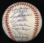 1961 New York Yankees Team Signed Ball w/33 Sigs. Incl. Mickey Mantle Yogi Berra Reunion - JSA 