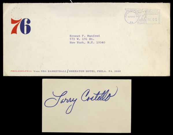 1967 Larry Costello Philadelphia 76ers Signed Index Card - MEARS LOA 