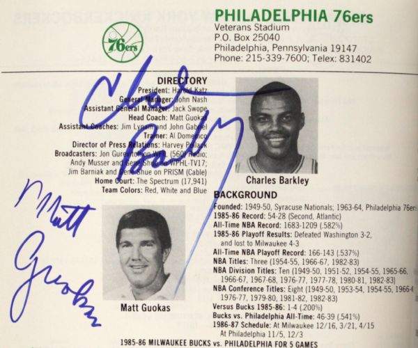 1986-87 Milwaukee Bucks Signed Media Guide w/Vintage Charles Barkley Philadelphia 76ers Autograph - JSA