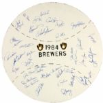 1984 Milwaukee Brewers Team Signed Home Made Masonite 22 1/2" Display w/36 Sigs. Incl. Yount Molitor Vuckovich Uecker Fingers Sutton  (MEARS LOA)