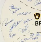 1984 Milwaukee Brewers Team Signed Home Made Masonite 22 1/2 Display w/36 Sigs. Incl. Yount Molitor Vuckovich Uecker Fingers Sutton  (MEARS LOA)