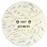 1987 Milwaukee Brewers Team Signed Home Made Masonite 23" Display w/38 Sigs. Incl. Yount Molitor Selig Uecker (MEARS LOA) 