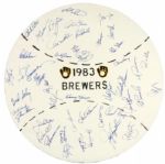1983 Milwaukee Brewers Team Signed Home Made Masonite 21" Display w/ 44 Sigs. Incl. Vuckovich Selig Yount Molitor Kuenn Edwards Cooper (MEARS LOA)