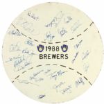 1988 Milwaukee Brewers Signed Home Made Masonite 21" Display w/27 Sigs. Incl. Yount Molitor (MEARS LOA)