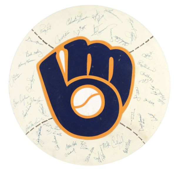 1981 Milwaukee Brewers Team Signed Hand Made Masonite 30" Display w/42 Sigs. Incl. Donnie Moore Yount Molitor Selig Kuenn  (MEARS LOA)