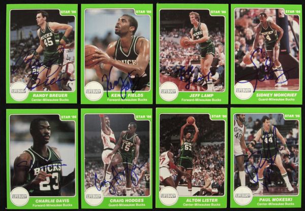 1986 Milwaukee Bucks Signed Star Card (Lot of 9) MEARS LOA 