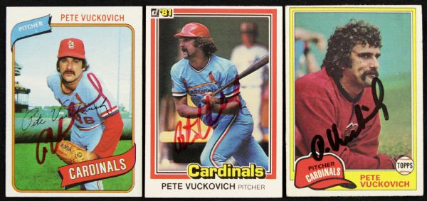 1980-81 Pete Vuckovich Milwaukee Brewers Signed Topps Card Lot of 3 (MEARS LOA) 