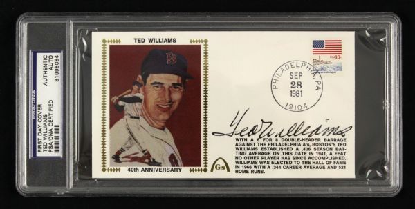 1981 Ted Williams Boston Red Sox Signed First Day Cover - PSA/DNA Holder