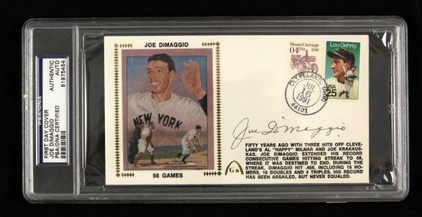 1991 Joe DiMaggio New York Yankees Signed First Day Cover - PSA/DNA Encapsulated 