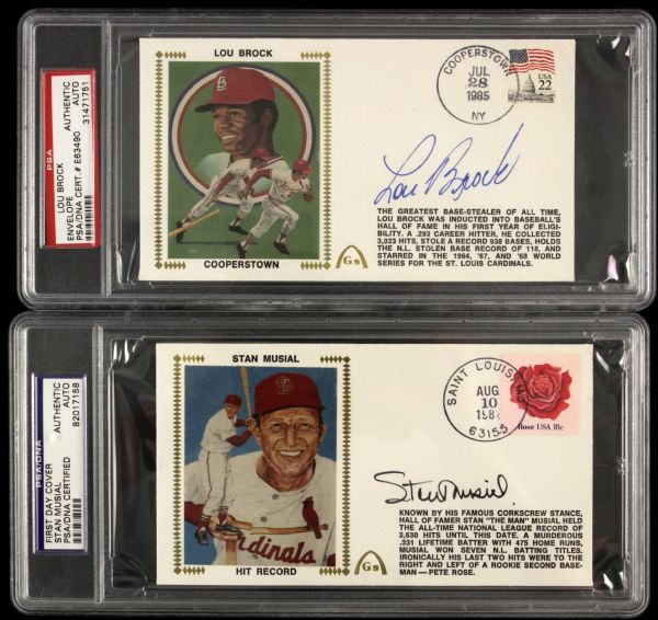 1982-85 Baseball Greats Signed First Day Cover w/Stan Musial Lou Brock Don Drysdale Pee Wee Reese PSA/DNA Encapsulated