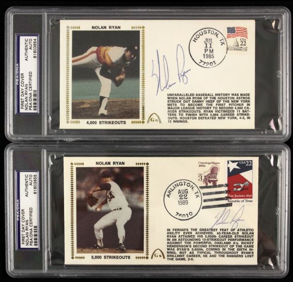 1980-89 Nolan Ryan Texas Rangers Houston Astros Signed First Day Cover (Lot of 4) PSA/DNA Encapsulated
