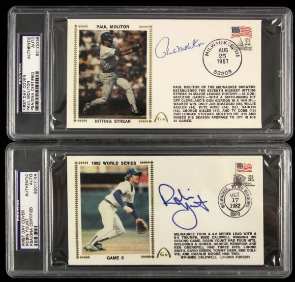 1982-87 Milwaukee Brewers Signed First Day Cover w/Robin Yount Paul Molitor (2) Rollie Fingers - PSA/DNA Encapsulated 