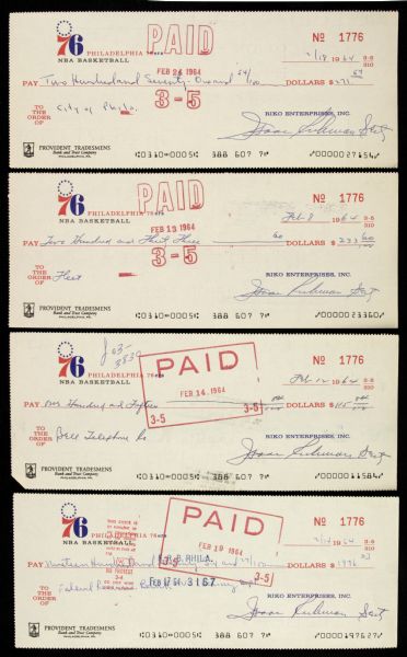 1964 Philadelphia 76ers Payroll Check (Lot of 5) 