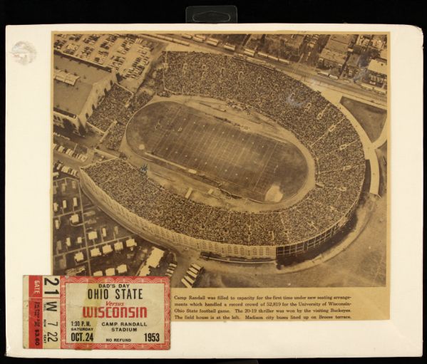 1953 Wisconsin Badgers vs. Ohio State Ticket Stub - First Game After Camp Randall Expansion