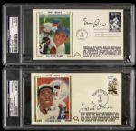 1979-83 Ernie Banks Hank Aaron Willie Mays Signed First Day Cover - PSA/DNA Encapsulated - Lot of 3