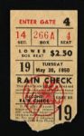 1950 New York Yankees vs. Boston Red Sox Ticket Stub - Yankees Win Both Ends of Double Header  May 30