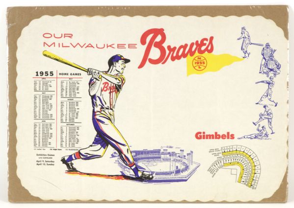 1955 Milwaukee Braves Placemat - Great Condition 