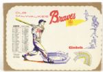 1955 Milwaukee Braves Placemat - Great Condition 