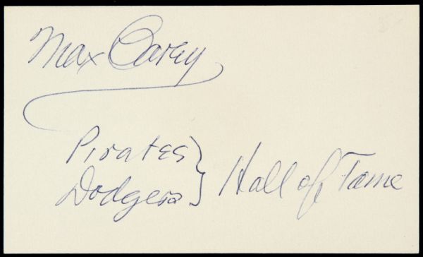 1940s Max Carey Pittsburgh Pirates Signed Index Card - MEARS LOA 