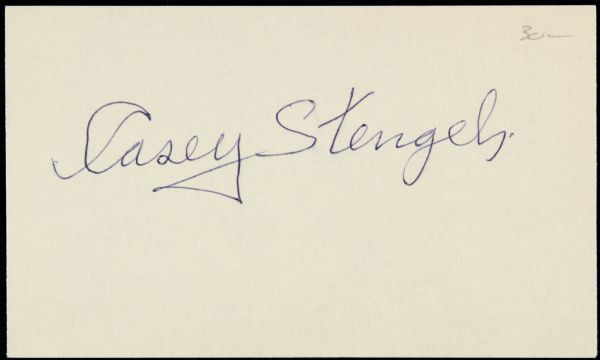 1960s-70s Casey Stengel New York Yankees Mets Signed Index Card - JSA 