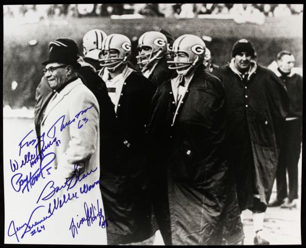 1960s Green Bay Packers Signed 16" x 20" Photo w/Willie Davis Fuzzy Thurston Starr Willie Wood Lionel Aldridge (7 Sigs.) 