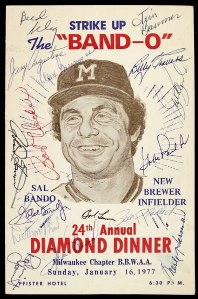 1977 24th Annual Diamond Dinner Signed Banquet Program w/16 Sigs. Incl. Bud Selig Bob Uecker Robin Yount (MEARS LOA)
