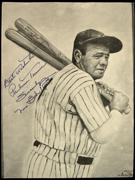 Mrs. Babe Ruth Signed 9" x 12 1/2" Rendering Of The Babe (MEARS LOA) 