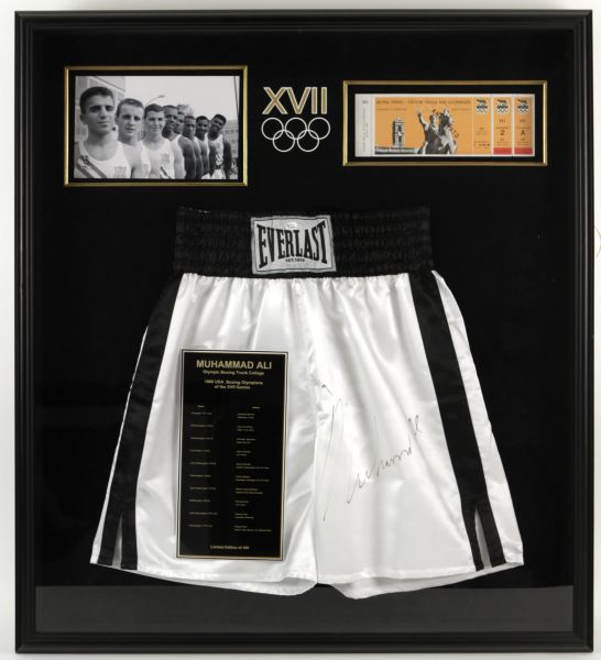 1990s Muhammad Ali Signed Signed Boxing Shorts In Shadowbox 34" x 39" - JSA 