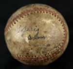 1939 Exhibition Game Used Baseball w/Reference to Being Hit By Billy Herman 