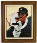 1990s Reggie Jackson New York Yankees Signed Original Leon Wolf Canvas Painting 22" x 16" 