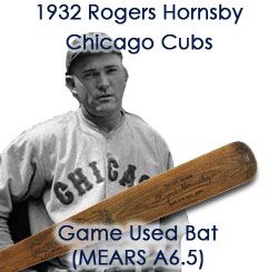 1932 Rogers Hornsby Chicago Cubs H&B Louisville Slugger Professional Model Game Used Bat (MEARS A6.5)