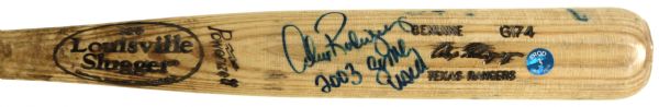2003 Alex Rodriguez Texas Rangers MVP Season Autographed Louisville Slugger Professional Model Game Used Bat (MEARS A9) w/Rodriguez LOA 